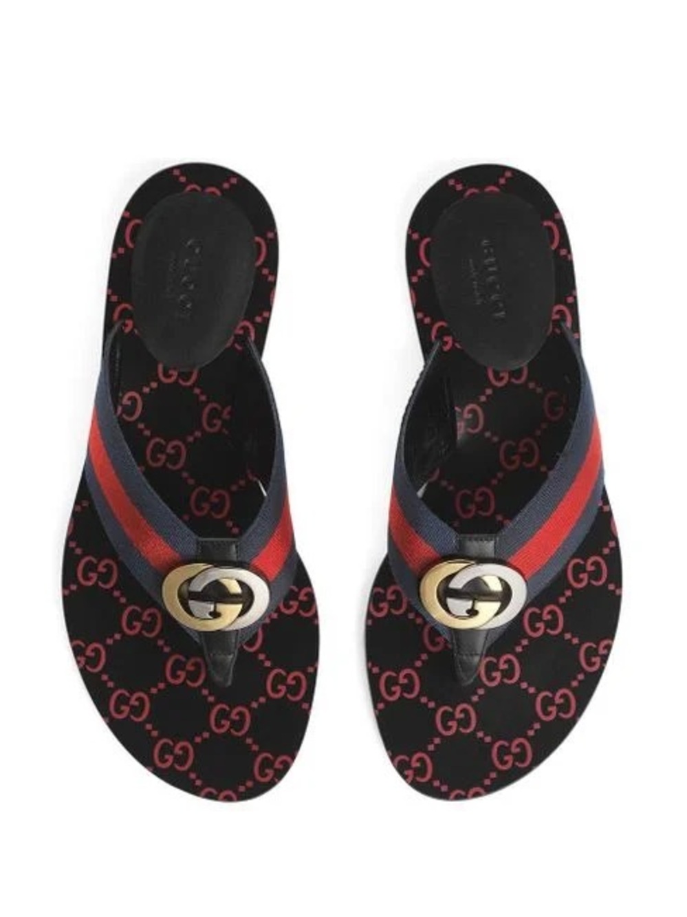 GUCCI Kika Web Interlocking GG Logo Slip On Thong Flip Flop Slides Sandals 37.5